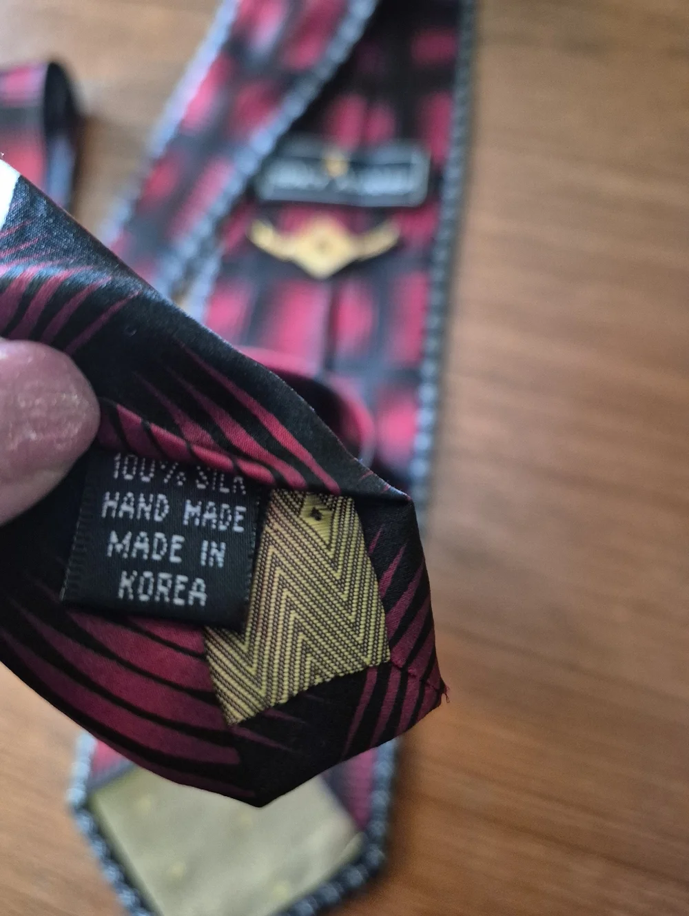 Stacy Adams Black and Red Print Silk Necktie with Silver